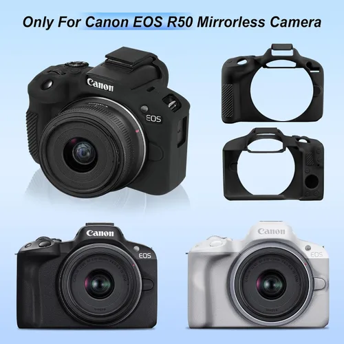 Vista 2 de Canboc Funda de silicona para cámara Canon EOS R50 sin espejo, R50 funda protectora de silicona suave, color negro (solo funda)