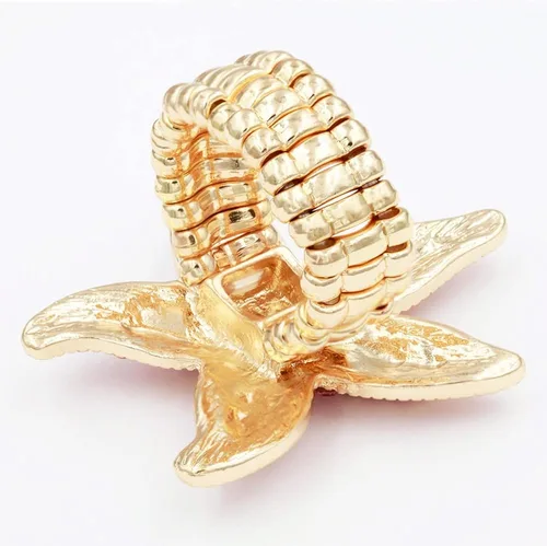 Vista 4 de Lavencious Anillo elástico con diseño de estrella de mar para mujer, talla 7-9, Diamantes de, Diamantes de imitación