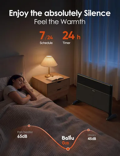 Vista 6 de Ballu - Calentador de panel de convección, calentador de espacio de 1500 W para habitación grande de uso interior con termostato programable