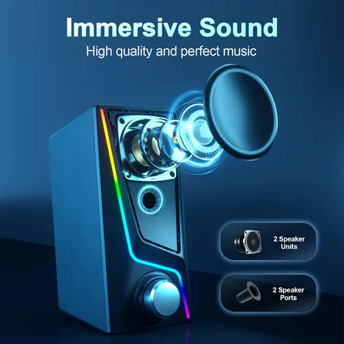 Vista 2 de Nylavee Altavoces de computadora para escritorio, altavoces de PC con 6 Alimentado por USB con AUX de 0.1 in, unidades de altavoces duales y 2