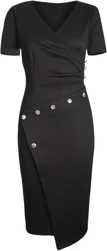 Vista 2 de Lrady - Vestido a media pierna ajustado con cuello en V profundo para mujer