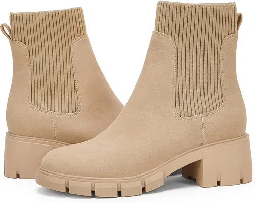 Vista 2 de Botines Chelsea con suela de plataforma para mujer botines de combate elásticos con tacón grueso