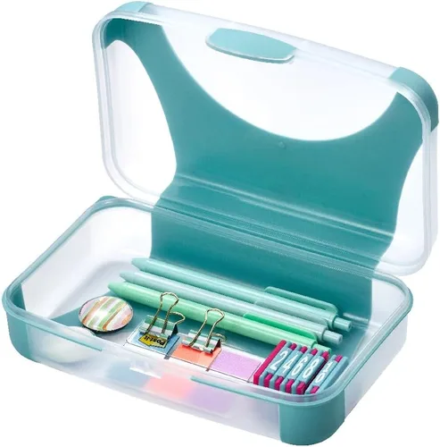 Vista 6 de LockerMate by Bostitch Estuche rígido para lápices, caja de lápices de plástico duradero, diseño apto para niños, negro y transparente
