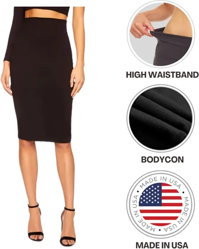 Vista 6 de Sweet Hearts - Falda de tubo para mujer XS-XL debajo de la rodilla para oficina midi, falda básica, elástica, hecha en Estados Unidos