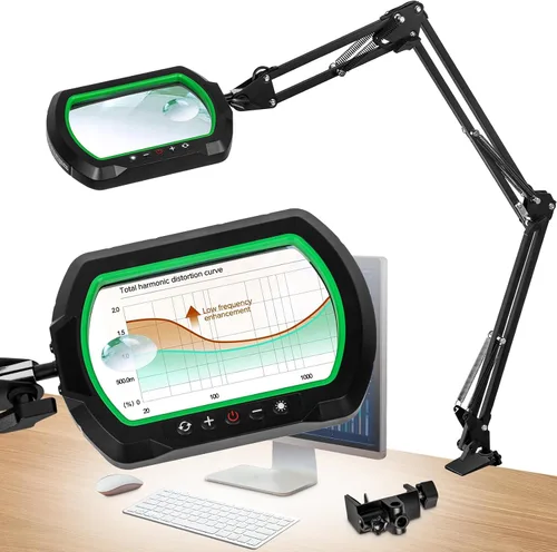 Vista 12 de Lupa iluminada con brazo oscilante de 3 secciones, 12 unidades, ultra larga, lámpara de lupa grande rectangular de 5.3 x 3.2 pulgadas con soporte