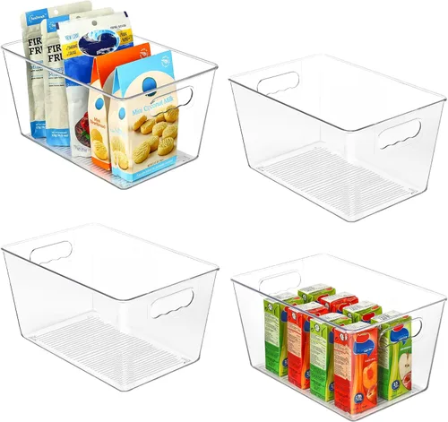 Vista 11 de Vtopmart - 2 unidades de contenedores de plástico transparente con asas para organizar y almacenar artículos y alimentos, ideales para cocina