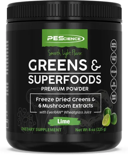Vista 7 de PEScience Greens Powder Superfood con clorofila natural, polvo de hongos Reishi y cola de pavo, col rizada liofilizada, espinacas, brotes