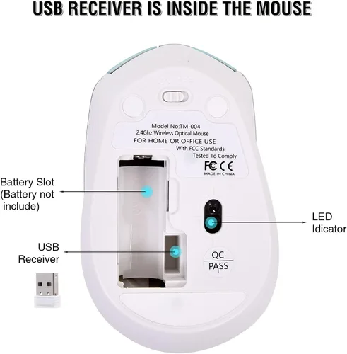 Vista 6 de RaceGT Mouse inalámbrico - 2.4G silencioso inalámbrico para laptop, escritorio, MacBook, PC - 6 botones, 3 DPI ajustables Rosa (USB-A)