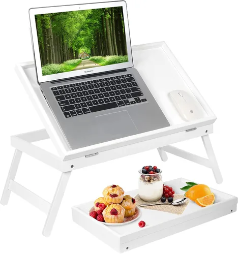 Vista 10 de Bandeja de cama para desayuno, bandeja de comida con patas plegables, bandeja de cocina para escritorios de regazo, portátil, computadora, sofá