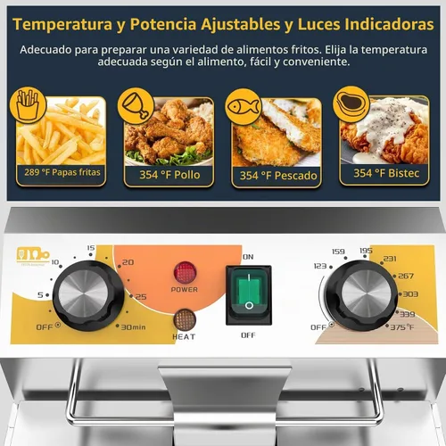 Vista 2 de Festa Essential Freidora eléctrica de 13.6 cuartos de galón con cesta y tapa de freír de 6 L (6.5 cuartos de galón), encimera comercial de acero