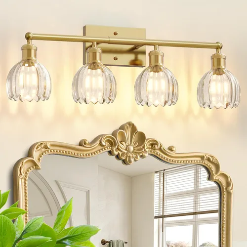Vista 16 de Lámparas de baño vintage, 2 luces rústicas de tocador para baño, pasillo, luces de tocador de latón de 16.5 pulgadas, lámparas de tulipán