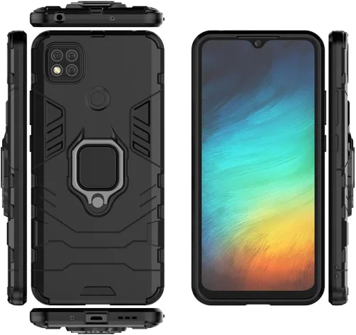 Vista 3 de Compatible con Xiaomi Mi Redmi 9C, Redmi 10A, anillo de metal agarre Kickstand parachoques duro a prueba de golpes