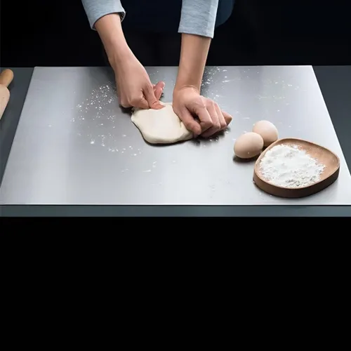 Vista 3 de Tablas de cortar de acero inoxidable con labio, tabla de cortar pesada para cocina, tablas de cortar para encimera, tabla de cortar de metal grande