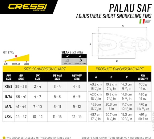 Vista 5 de Cressi Juego de esnórquel de viaje ligero premium para todas las edades, aletas ajustables + máscara de silicona + snorkel seco - Juego Palau SAF