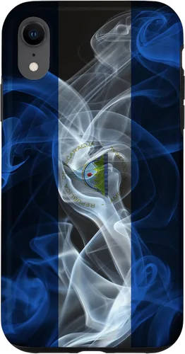 Vista 23 de iPhone 13 Pro Max Smoky Nicaragua Flag - Funda de orgullo nicaragüense estilo humo
