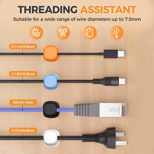 Vista 4 de Paquete de 6 organizadores de cables, clips magnéticos para organizar cables, organizador de cables magnéticos, soporte de almacenamiento con Negro