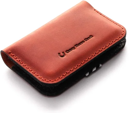 Vista 24 de Crazy Horse Craft Personalized Leather Card Holder, Business Card Case Felt Alpine Green