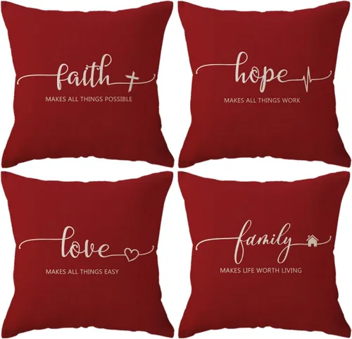 Vista 9 de Fundas de almohada inspiradoras con texto inspirador, fe, esperanza, amor, familia, fundas de almohada decorativas de 18 x 18 pulgadas, fundas