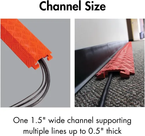 Vista 7 de Checkers Protector de cable ligero de 1 canal de 3 pies de largo para múltiples líneas de 0.5 pulgadas, cubierta de cable de piso para pasarelas