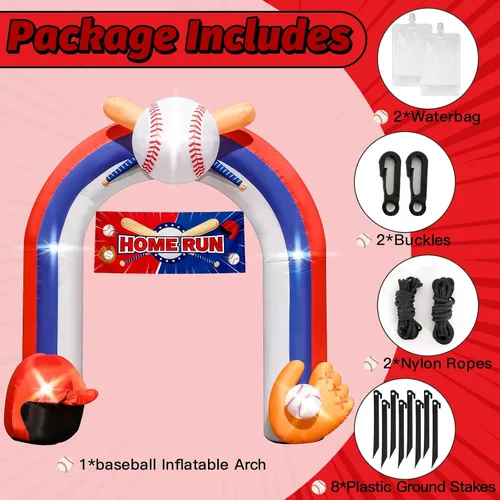 Vista 4 de Arco inflable gigante de béisbol de 9 pies para decoración de fiesta de campo de béisbol Baseball Blow-Up With Home Run Banner 1 Blower and 5