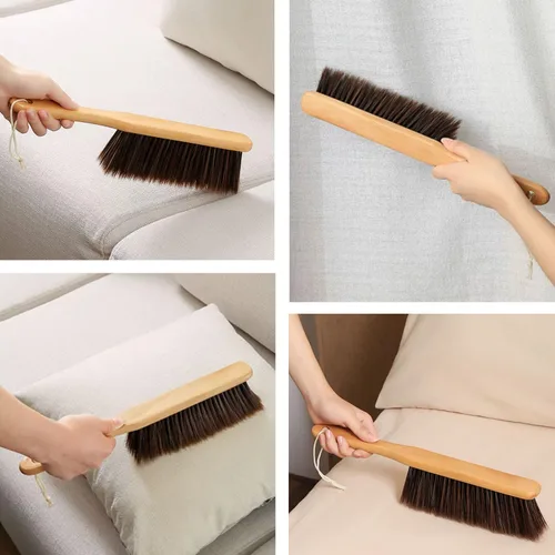 Vista 4 de 2 cepillos de polvo para escoba de mano, cepillos de banco de madera con cerdas suaves, cepillo para mostrador con mango de madera largo, cepillo