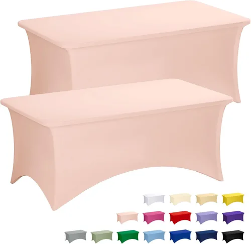 Vista 65 de Fixwal Paquete de 6 Manteles de Mesa Rectangulares, Cubierta de Mesa de 6 Pies, Mantel Blanco Rectangular Ajustado Elástico Rectangular, Cubierta