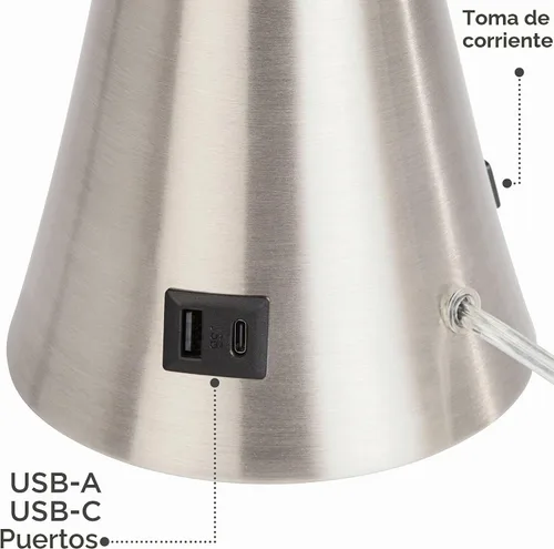 Vista 6 de 360 Lighting Karl - Juego de 2 lámparas de mesa modernas de 27 1/2 pulgadas de alto con puertos de carga USB A+C y toma de corriente alterna