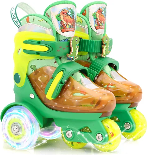 Vista 14 de Patines de ruedas ajustables para niños, niñas y señoras con ruedas que se iluminan con flash (edad 3-9), equilibrio de tres puntos, empaque de caja