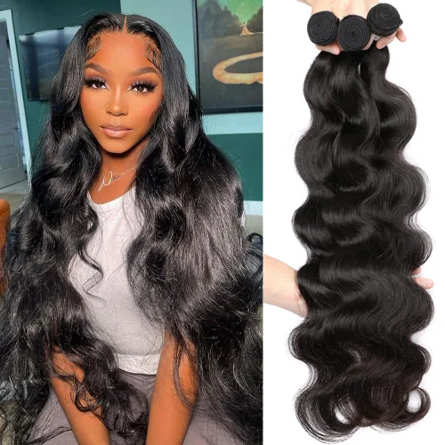 Vista 14 de Paquetes con extensiones de cabello ondulado con cierre (10 12 14+10, parte libre) cierre de encaje 4×4 con 3 paquetes 100% cabello humano virgen