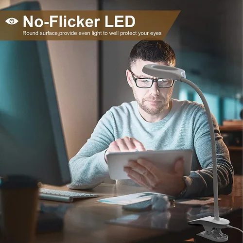 Vista 6 de JKSWT - Lámpara de escritorio, luz de lectura con clip, anillo de luz LED con 3 modos de color, 9 atenuadores de brillo, 60 LED, panel de control
