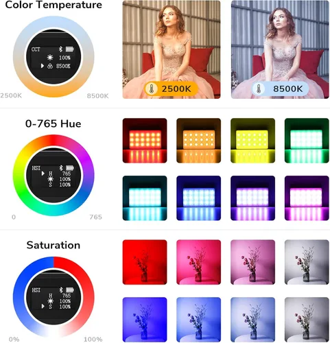 Vista 3 de Pixel Luz de video de bolsillo, batería recargable incorporada de 3000 mAh, trípode y parche magnético para grabación de video del teléfono