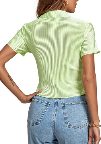 Vista 2 de LYANER Blusa corta de manga corta con cuello en V y botones para mujer