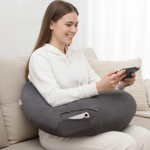 Vista 9 de ENITYA Almohada ergonómica en forma de U para lectura y juegos con soporte para el codo del brazo para adultos y niños, almohada de reposo en cama