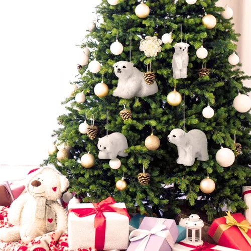 Vista 7 de Yinder 4 piezas Adorno de Navidad de Oso Polar Grande Oso Polar de Peluche Blanco con Bufanda Animales Colgantes de Oso Polar de Peluche Realistas