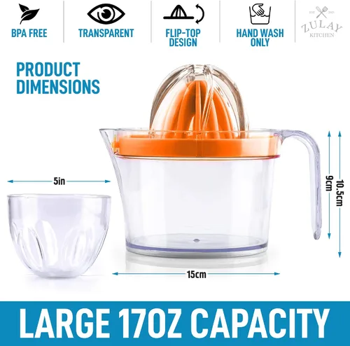Vista 3 de Zulay Kitchen 3 en 1 exprimidor manual de cítricos - Exprimidor de limón multifunción de 17 onzas, exprimidor de naranja y extractor de cítricos