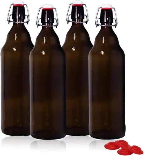 Vista 11 de YEBODA Botellas de vidrio con tapa oscilante ámbar de 16 onzas, tapas