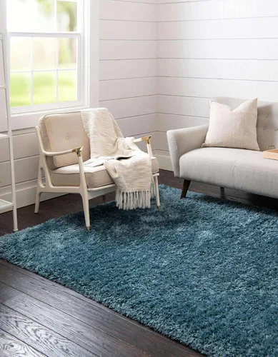Vista 5 de Rugs.com - Alfombra de la colección Infinity, alfombra de pelo mullido sólida de 2 x 3 pies, color azul Egeo, perfecta para salas de estar