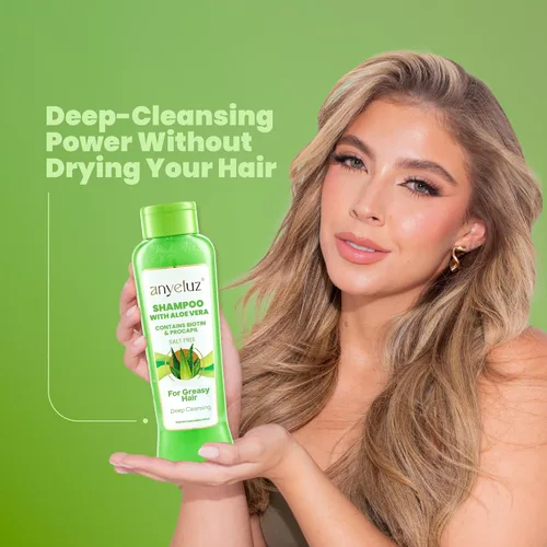 Vista 2 de ANYELUZ Champú capilar de aloe vera, limpiador de cuero cabelludo de limpieza profunda, fórmula de fortalecimiento de biotina, control de grasa