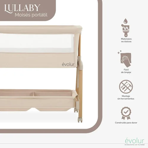 Vista 5 de évolur Cuna portátil con ruedas, moisés ajustable para el lado de la cama, lados de malla transpirable, canastilla de almacenamiento grande, fácil