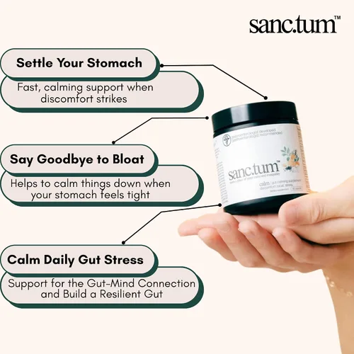 Vista 2 de Sanctum Suplemento calmante intestinal formulado por médicos y recomendado por médicos para malestar, hinchazón y estrés