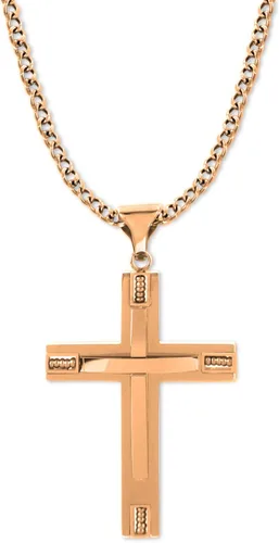 Vista 2 de Savlano Colgante de cruz de acero inoxidable de 24 pulgadas, collar de cadena cubana para hombre, viene en colores plateado, dorado, rosa y negro