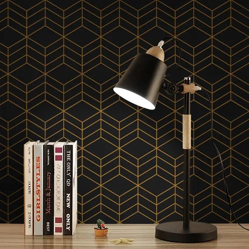 Vista 5 de LiKiLiKi Papel tapiz autoadhesivo negro y dorado, diseño geométrico moderno, 17.3 x 118 pulgadas, vinilo decorativo extraíble para cajones