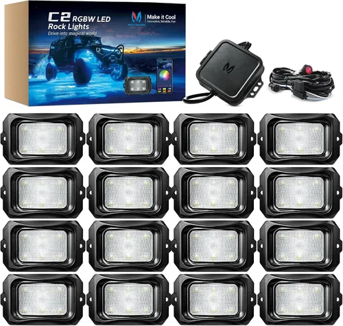 Vista 13 de MICTUNING C2 Curvas RGBW Rock Lights 4 Pods con kit de interruptor