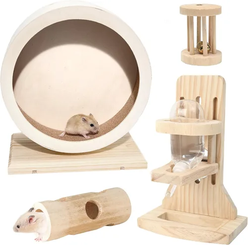 Vista 9 de antiai Rueda silenciosa de madera para hámster, accesorios de rueda de ejercicio para animales pequeños, ruedas giratorias silenciosas para evitar