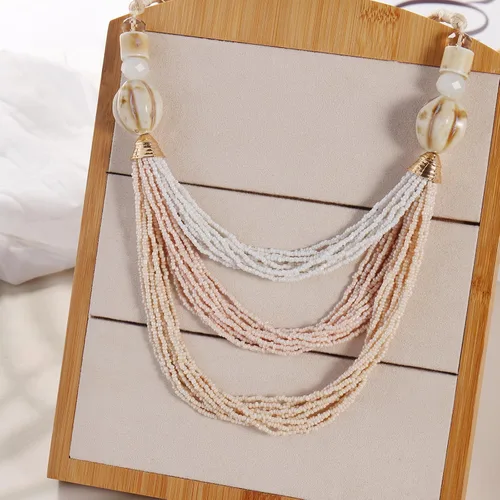 Vista 4 de Bocar Collar para mujer, collar largo de cuentas de varias capas, collar hecho a mano, collar de cadena de eslabones largos, regalo de joyería