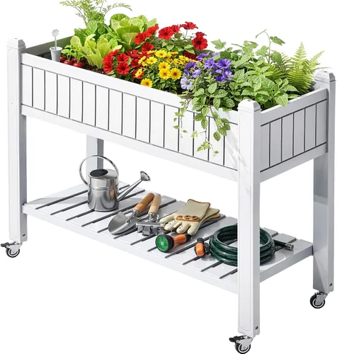Vista 13 de YITAHOME Cama de jardín elevada de polietileno de alta densidad, 47 x 18 x 31 pulgadas, maceta elevada de madera de polietileno resistente a