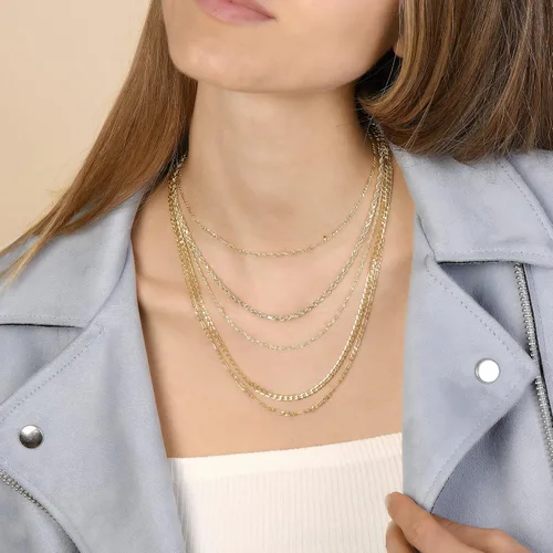 Vista 4 de PORI JEWELERS Collar de cadena de eslabones Figaro de oro amarillo macizo de 18 quilates de 0.079 in, eslabones 3+1, fabricado en Italia, disponible