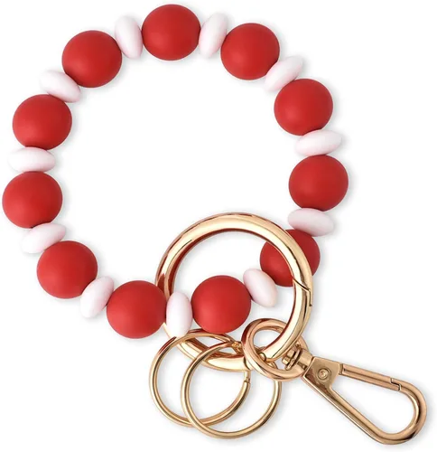 Vista 21 de Junyuerly Pulsera Llavero de Silicona con Cuentas para Mujeres, Brazalete Elástico con Anillo de Llaves Cuenta azul