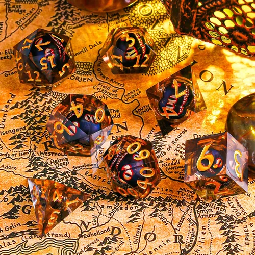 Vista 6 de Sharp Edge - Juego de dados DND, juego de dados de globo ocular DND, dados de ojo de dragón de núcleo líquido para juegos de mesa de rol