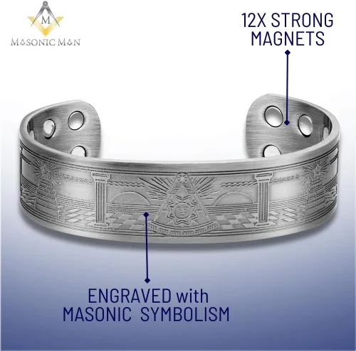 Vista 2 de Pulsera masónica de cobre para hombre con bolsa de regalo